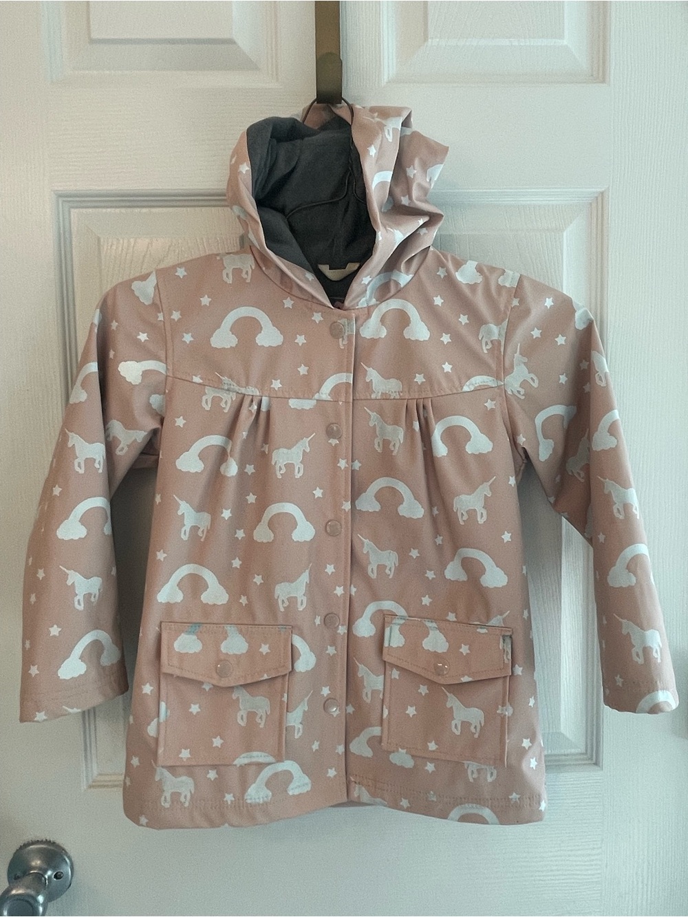 Girls' Hooded Unicorn & Rainbow Raincoat - Dusty Rose